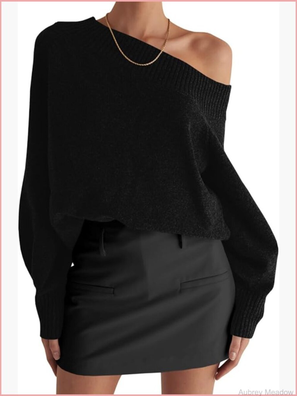 Off Shoulder Oversized Knit Pullover Sweater Long Sleeve Boat Neck